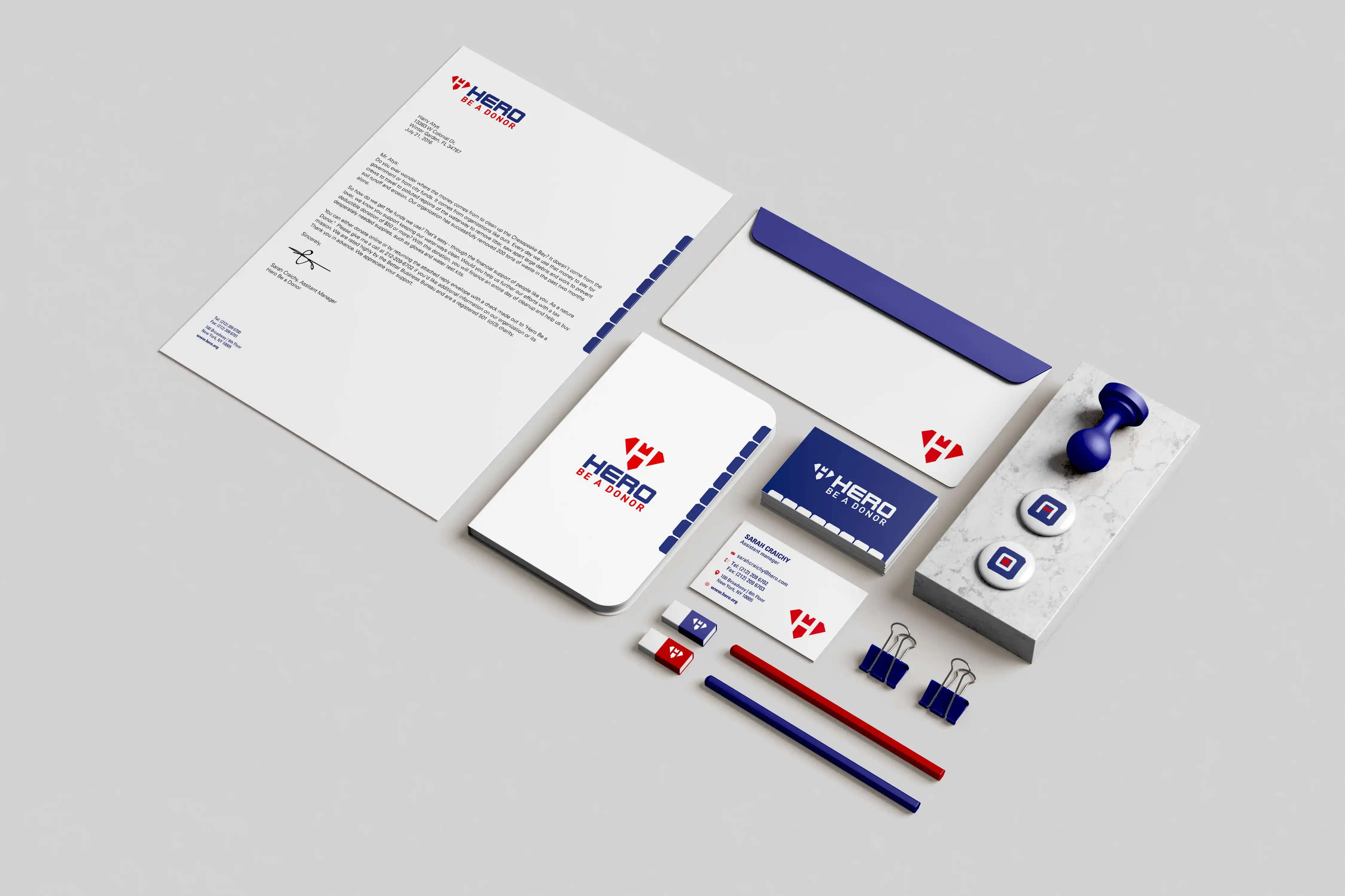 Hero Be A Donor Stationary Mockup