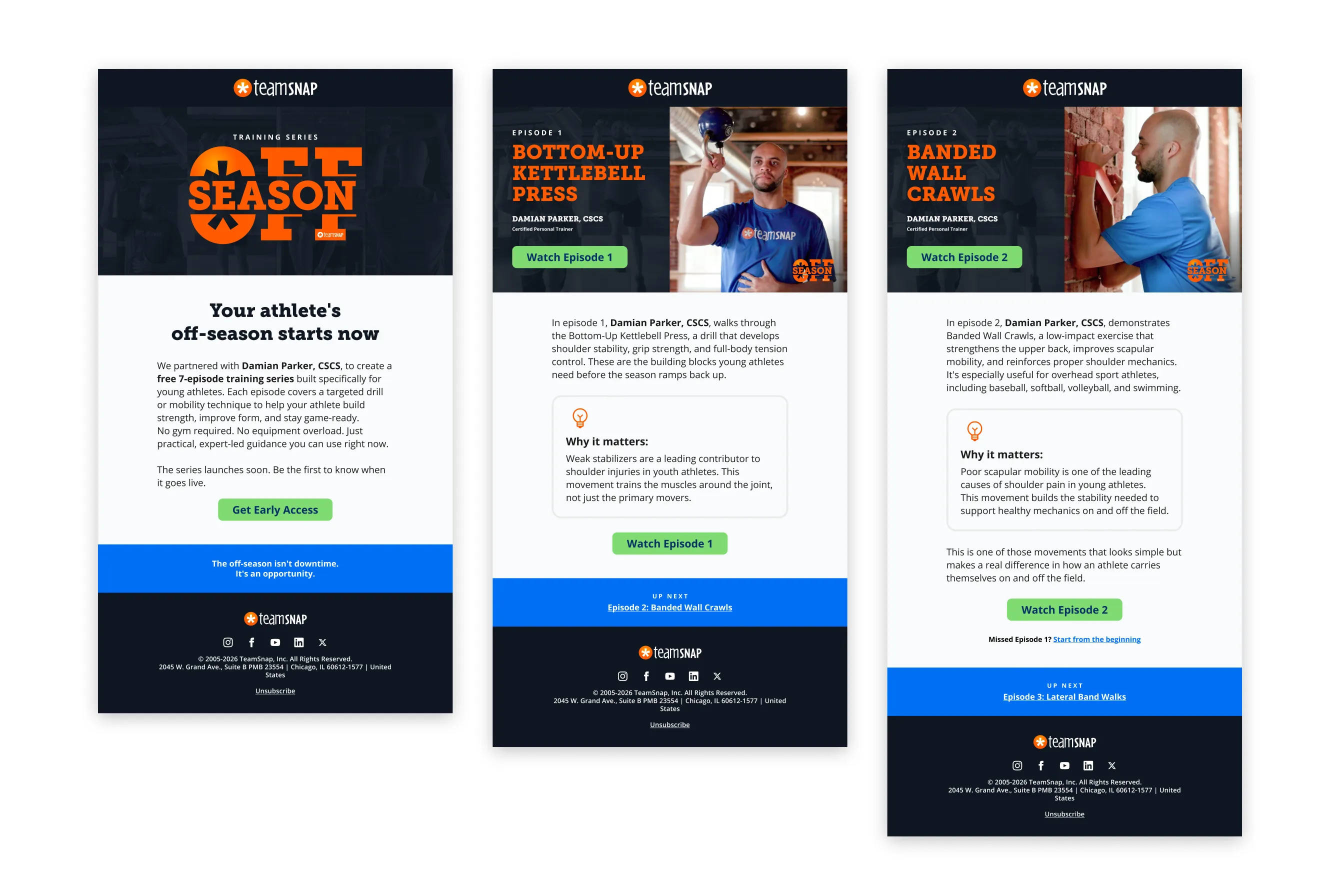 TeamSnap Off-Season Emails flow