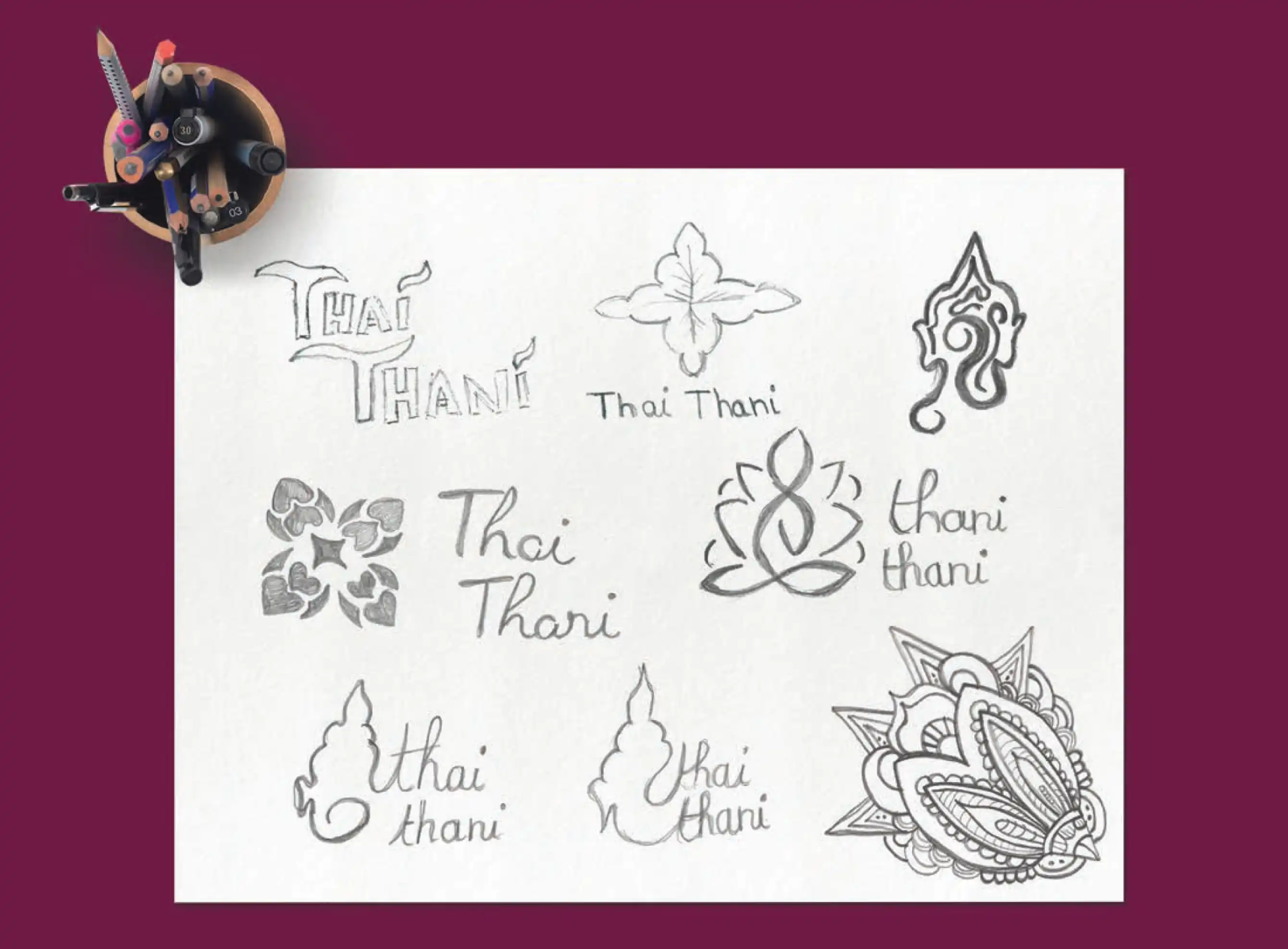 Thai Thani Restaurant Logo Skectches